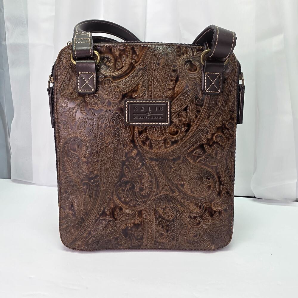 Relic Crossbody Bag Brown Paisley Embossed Vegan Leather Boho Western